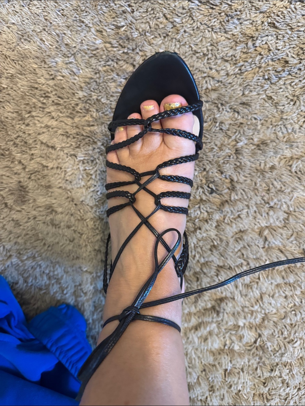 Giorgio Armani Black Lace-Up Braided Strappy Women's Sandals